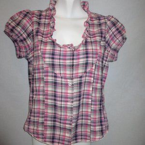 BLOUSE PINK BLACK SHORT SLEEVES COTTON WOMAN